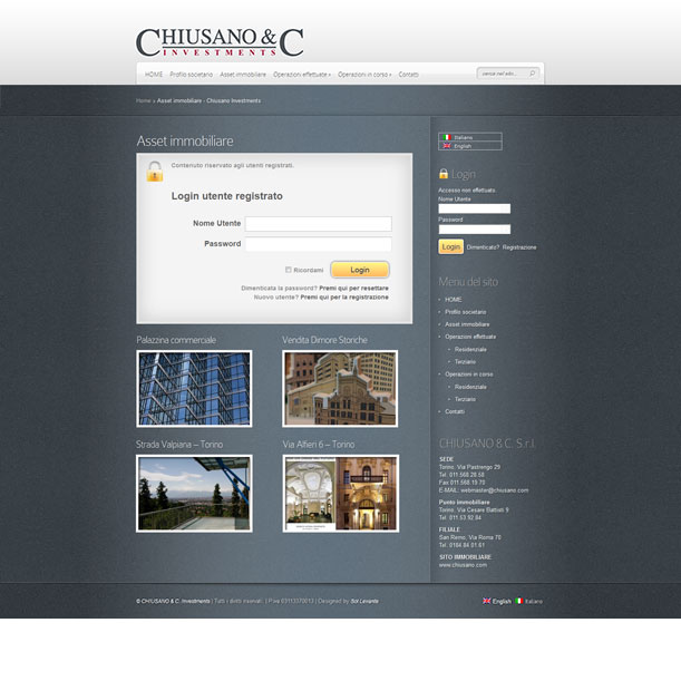 Sito Web - Chiusano Investments - Area riservata