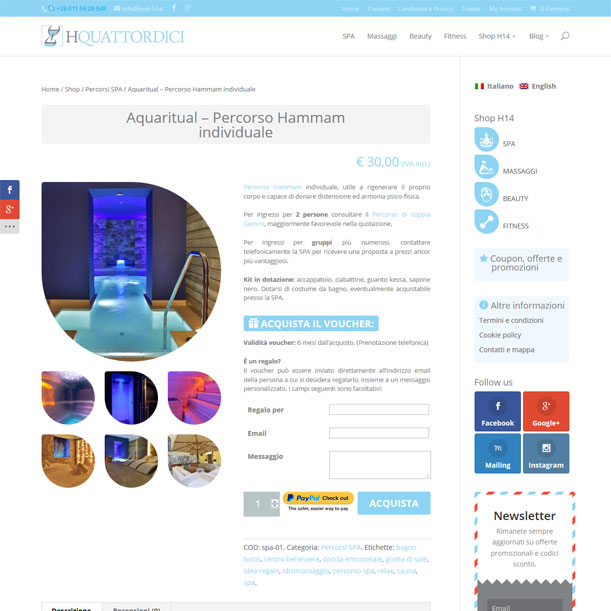 Sito Web - SPA H14 - Pagina del singolo prodotto con acquisto voucher
