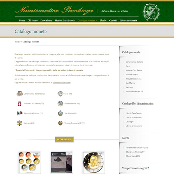 Sito Web - Numismatica Pacchiega - Pagina del catalogo monete