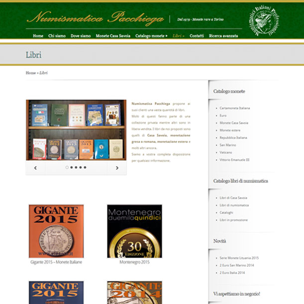 Sito Web - Numismatica Pacchiega - Pagina del catalogo libri