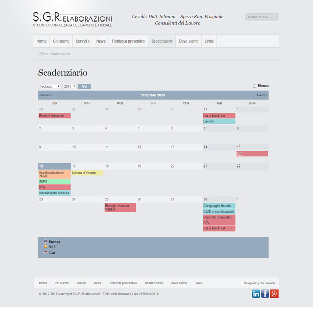 Sito web - SGR Elaborazioni - Pagina calendario scadenze